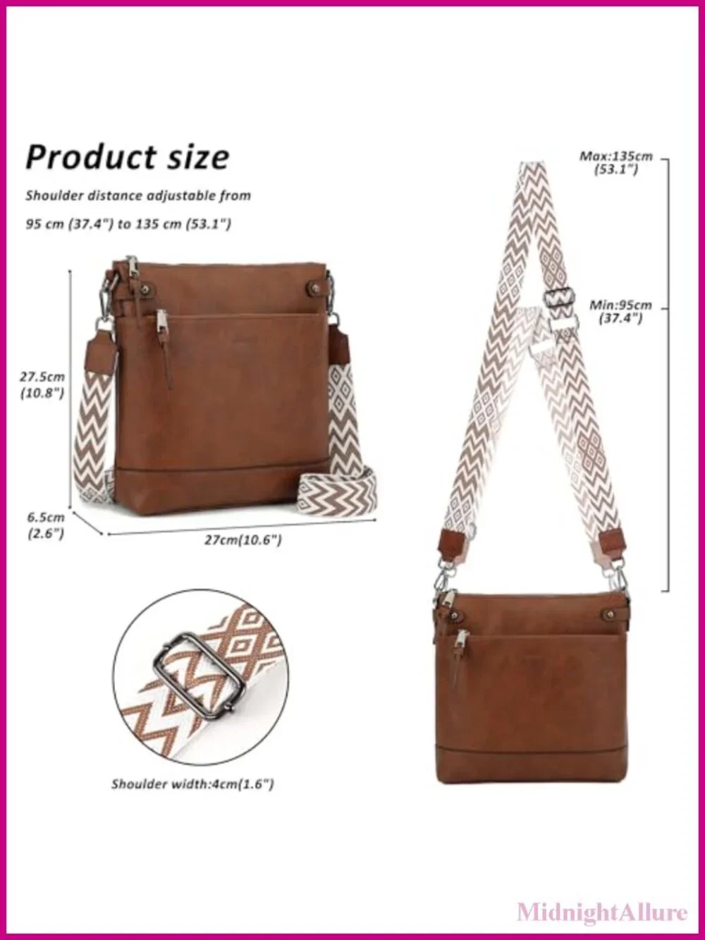 Vegan Leather Hobo Crossbody Bag with Guitar Strap & 6 Card Slots